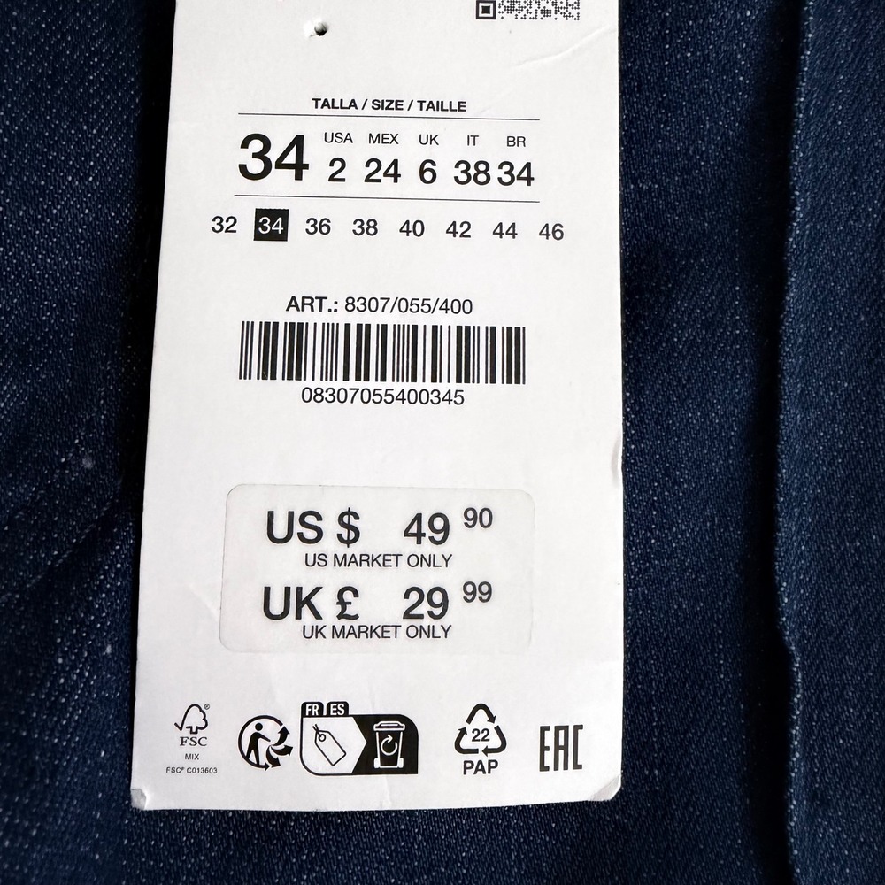 NEW Zara Womens High Waisted Wide Leg Jeans 2 Dark Indigo Front Seam Denim - Picture 7 of 12